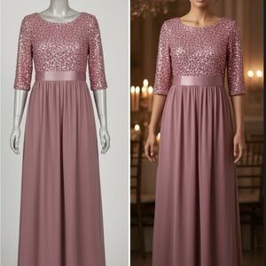 Ever Pretty Mauve Sequin Long Sleeve Dress
